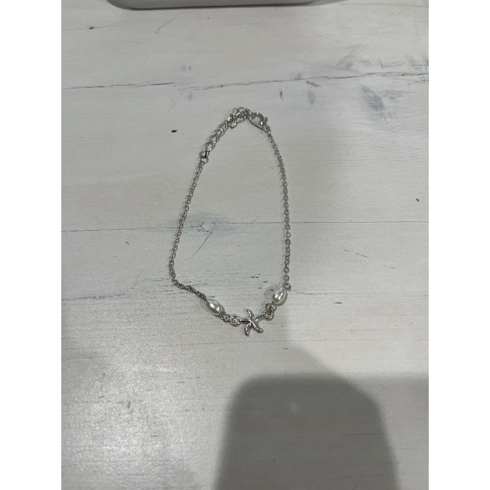 Starfish anklet‎ Silver Tone Chain Faux Pearl Accents Adjustable